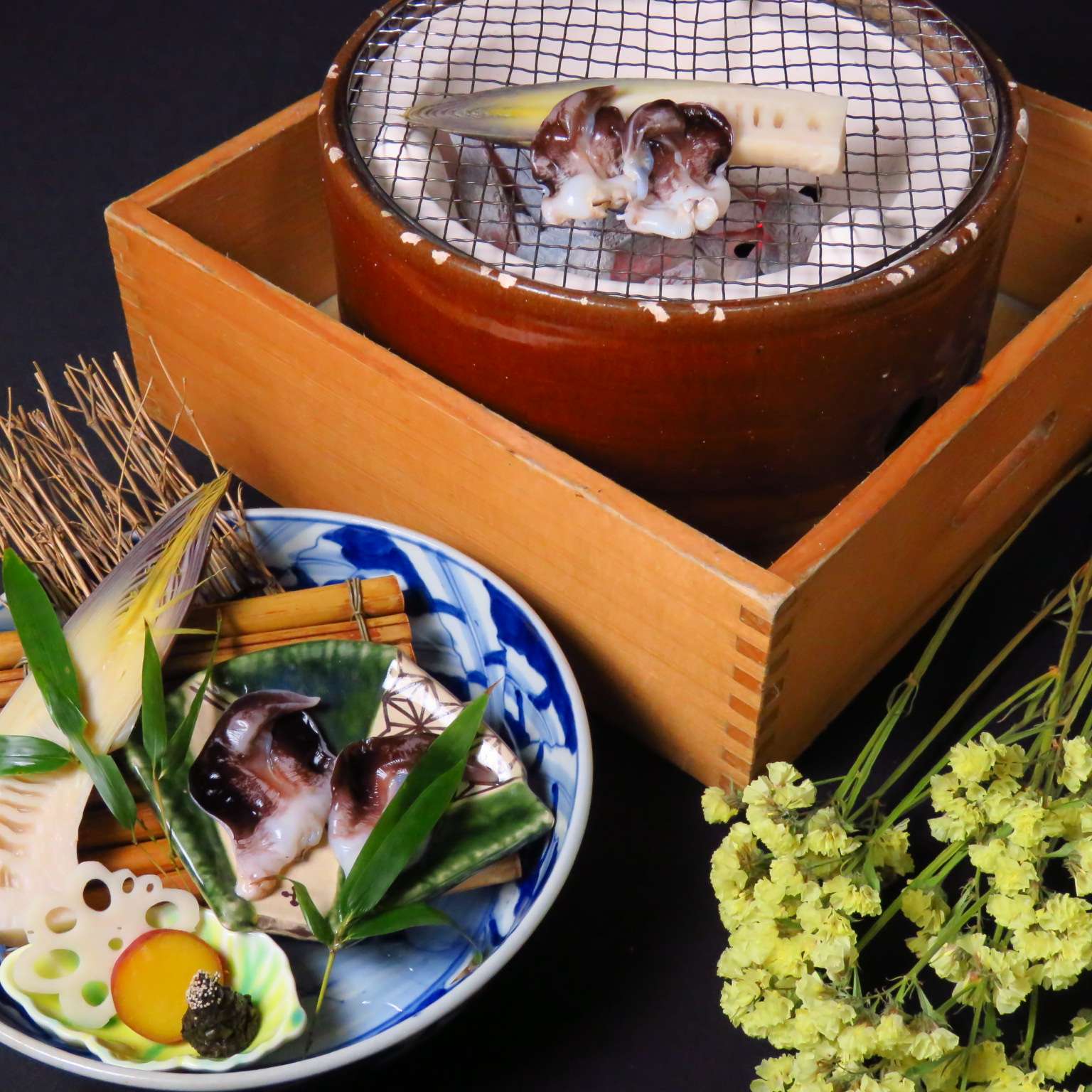  京野菜と鳥貝炭焼